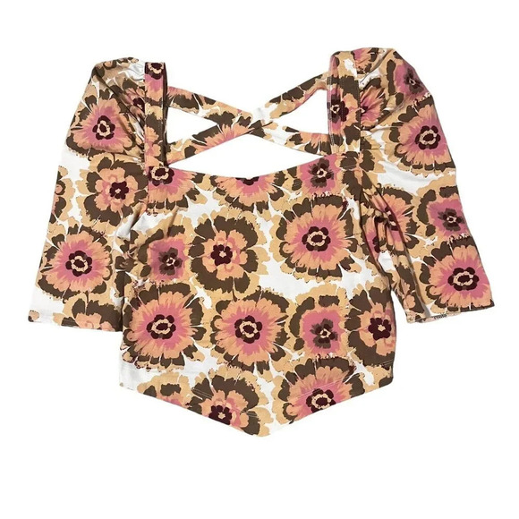 Free People Give Me More Multi Floral Ivory Combo Crop Top Size Small - Picture 4 of 9